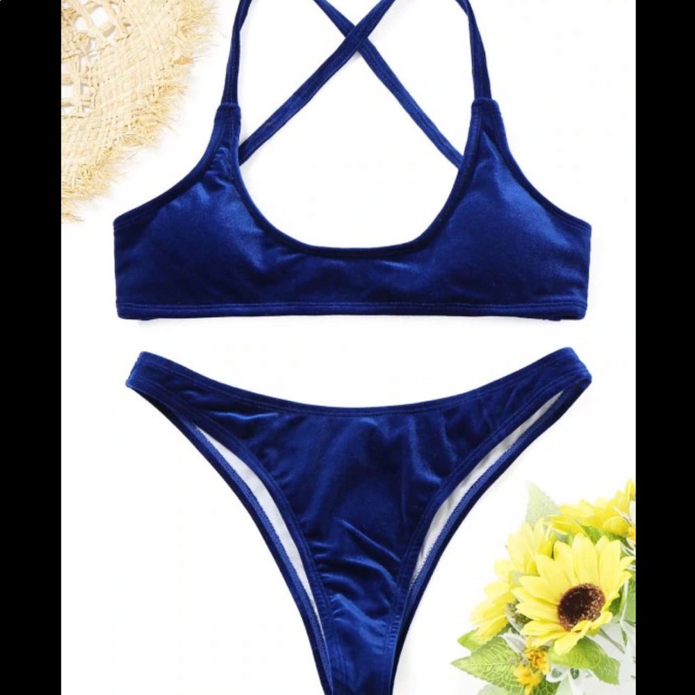 Blue Velvet High Cut Bikini Set